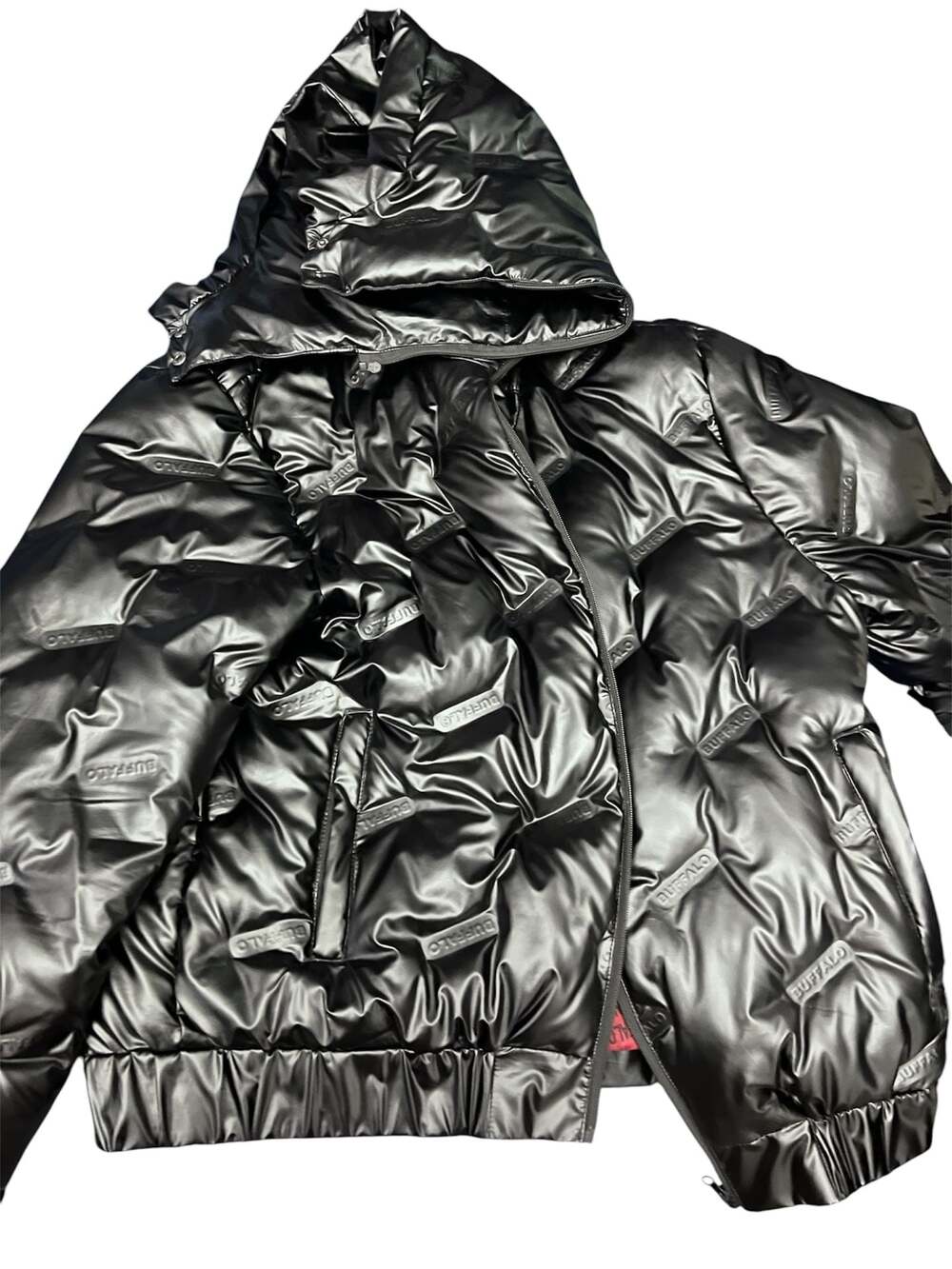 Buffalo Jeans Black Glossy Puffer Jacket with Detachable Hood